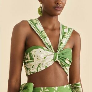 FARM RIO Green Lace Monsteras Crop Top